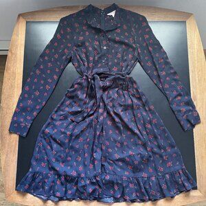 Brooks Brothers Red Fleece Floral Dress | Size 2 | Navy Long Sleeve Dress